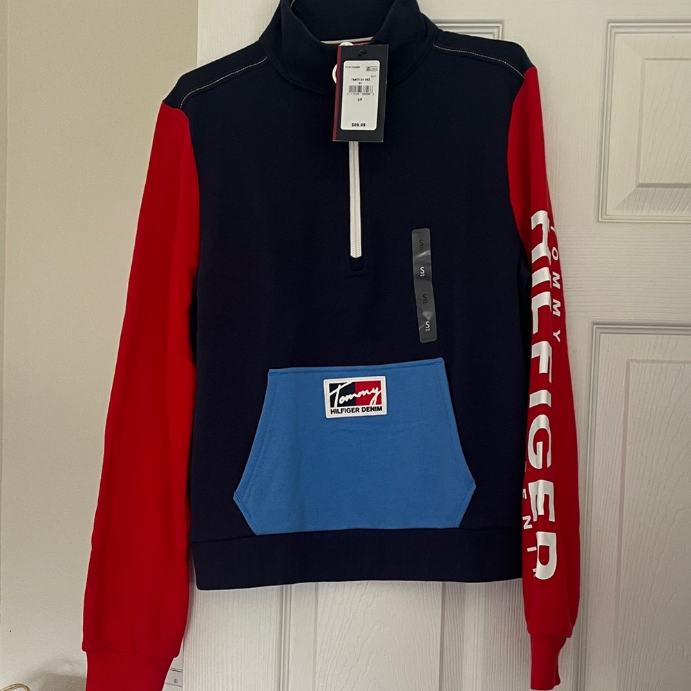Tommy Hilfiger Colorblock Quarter-Zip Sweatshirt - Navy/Red/Blue